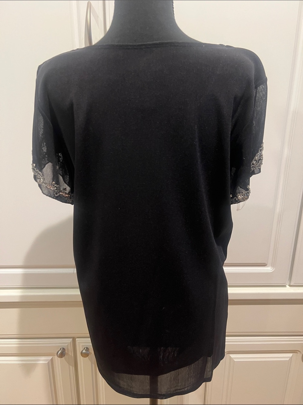 NY Collection Black Short-Sleeve Scoop Neck Blouse with Silver Embellishment - Picture 3 of 6